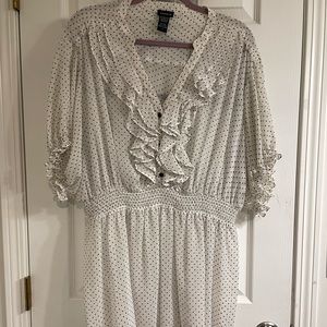 White Torrid blouse with black polka dots